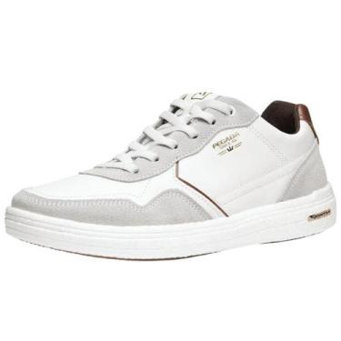 Imagem de Sapatenis Masculino Casual Couro Moderno Pegada, Branco, Conhaque, 39