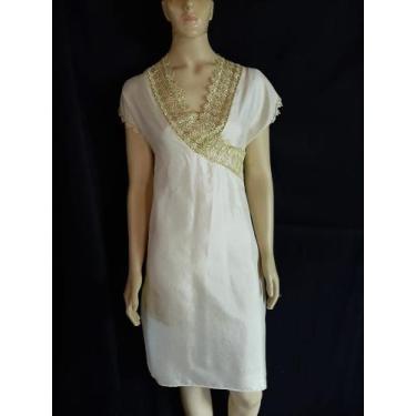 Imagem de Vestido em guipir ouro e palha de seda transpassado. (Tam: P) - Dinho 