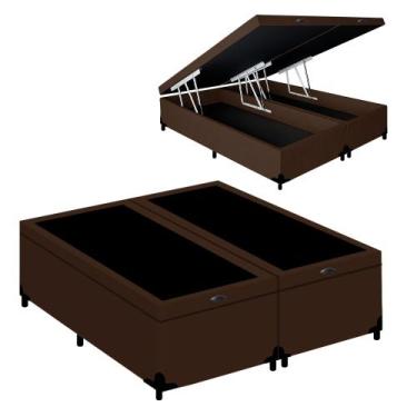 Imagem de Cama Box Baú Blindado King Bipartido Turca Sintético Marrom 193x203x41
