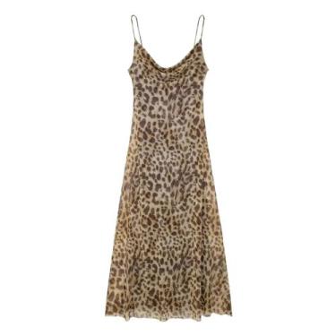 Imagem de Vestido de Chiffon com Estampa Leopardo - Decote V, Sem Mangas, BR-G, 