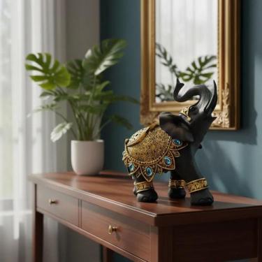 Imagem de Elefante Indiano Decorativo Em Resina Grande Símbolo De Sorte Prosperi