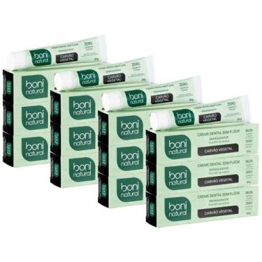Imagem de Kit 12 Creme Dental Boni Natural Sem Fluor Carvao Vegetal Branqueador 