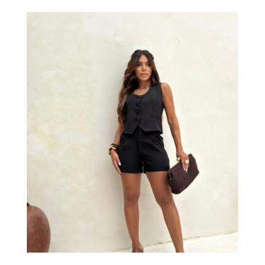 Imagem de Conjunto Shorts Com Colete Em Alfaiataria Social Elegante - Le Kadrye,
