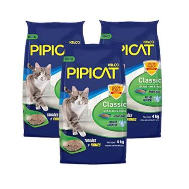 Imagem de Areia Sanitária para Gatos PIPICAT Classic 4kg Kit com 3 UN