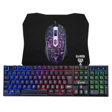 Imagem de Kit Gamer CLANM para PC e Notebook Teclado Mouse e Mousepad LED Rainbo