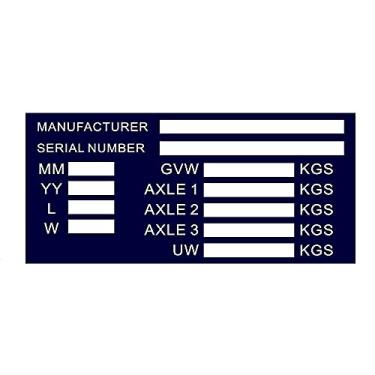 Imagem de Beyondcity Placas de chassi de vinil em branco para reboque, mini escavadeira, fabricante, número SIRIAL, mm, GVW, YY, AXLE1, AXLE2, AXLE3, UW