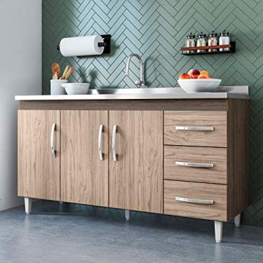 Imagem de Balcão Isabel com Pia 160cm 3 Portas 3 Gavetas Castanho/Avelã - Amarena Móveis