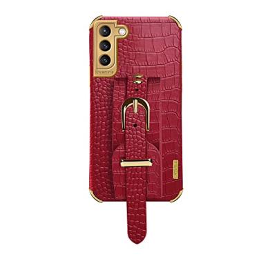 Imagem de Capa de telefone com alça de pulso ajustável em couro 6D para Samsung S10 S20 S21 FE Note 8 9 10 20 Lite Plus Ultra Pro Capa, L38EY2, Vermelho, S21 (S30) Plus