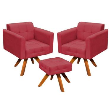 Imagem de Kit 02 Poltronas Elisa E 01 Puff Suede Rose