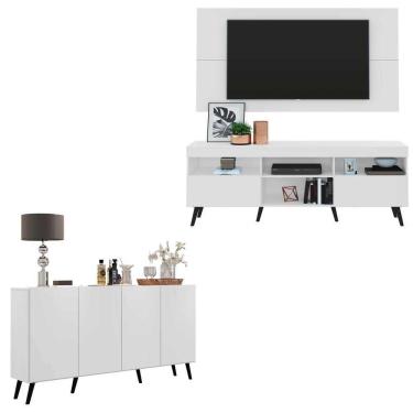 Imagem de Conjunto Sala de Estar Rack + Painel TV 65&quot; e Aparador Retrô Sofia Multimóveis Branco/Preto