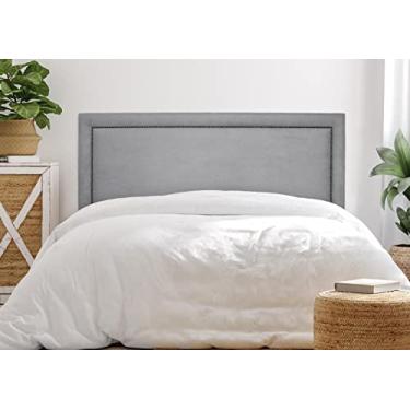 Imagem de Cabeceira Casal Reta Luxo 140x60 Suede Cinza - Tachas Fumê