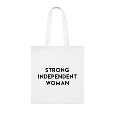 Imagem de Bolsa feminina independente forte, presente engraçado para mulher, bolsa de ombro feminina, bolsas femininas reutilizáveis, ideia de presente de cesta de Natal de aniversário, Branco