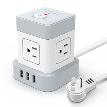 Imagem de Baykul Régua de linha com USB, 4 tomadas, 3 portas USB (3 USB-A), cabo de extensão de 3 metros, protetor contra surtos de plugue plano, cozinha, casa, escritório, viagem, branco