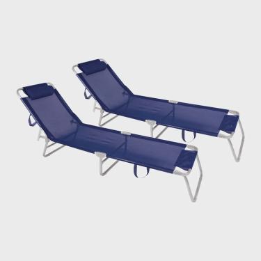 Imagem de Kit 2 Cadeiras Espreguiçadeiras Alumínio Praia Piscina Azul Mor
