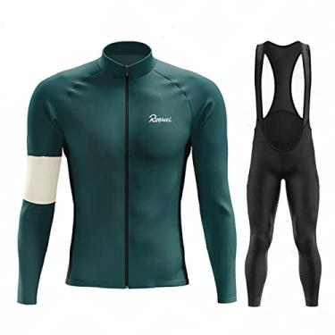 Imagem de Conjunto de camisa de ciclismo inverno masculino lã térmica MTB roupas de bicicleta quente roupas de bicicleta equipe outono esportes ao ar livre, verde, PP (160 cm/53 kg)