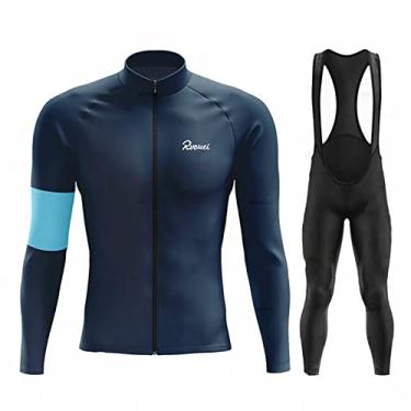 Imagem de Conjunto de camisa de ciclismo inverno masculino lã térmica MTB roupas de bicicleta quentes roupas de bicicleta equipe outono esportes ao ar livre, azul, PP (160 cm/53 kg)