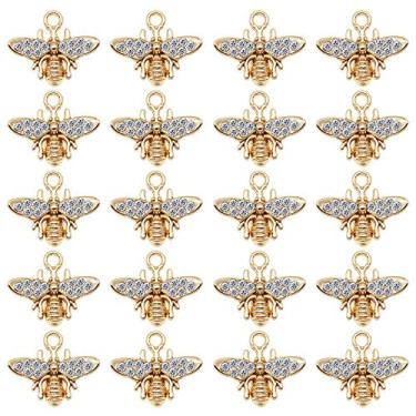 Imagem de Lote de (x20) pingentes de abelha de cristal banhado a ouro esmaltado metal esmaltado artesanato abelha fofo 20 x 17 mm (aprox. 0,79 por 0,67 polegadas) pulseiras brincos colares pingentes achados
