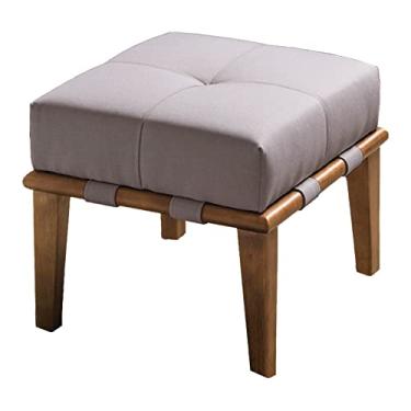 Imagem de Puff Decorativo 45cm Martínez Linho Pés Madeira Bege/Natural G62 - Gran Belo