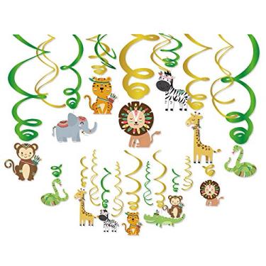 Imagem de Kristin Paradise 30Ct Safari Animals decorações de espiral pendurado, materiais de festa na selva, decoração temática de aniversário selvagem para menino menina chá de bebê, ideia tribal de lembrancinhas de primeiro aniversário