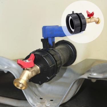 Imagem de Encaixe de sacola IBC, adaptador de tanque de sacola IBC de 275-330 galões, ferramenta de válvula de torneira de mangueira de latão, rosca fina NPT de 5 cm + válvula de torneira de mangueira de latão sem chumbo com válvula esférica para conector de mangueira de jardim