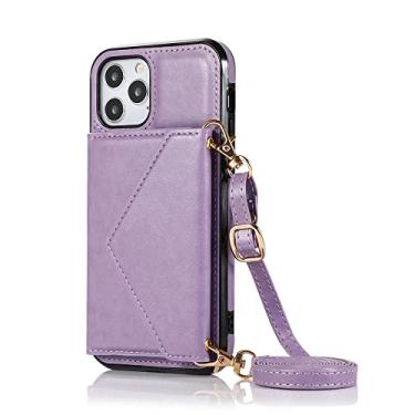 Imagem de Capa de telefone para iphone 13 mini capa de couro para iphone 12 pro max cartão moda cordão capa protetora para iphone 7 plus 8 6 se2020 xr x, roxo, para iphone 12pro max