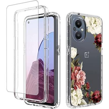 Imagem de Yodueiv Capa para OnePlus Nord N20 5G, capa OnePlus N20 com protetor de tela de vidro temperado, capa protetora de telefone com padrão floral transparente fofo de corpo inteiro para OnePlus Nord N20 5G 2022 (flor)