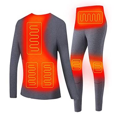 Imagem de Yajun Roupa íntima feminina com aquecimento isolado, 6 zonas de aquecimento, lavável, quente, forrado com lã, roupa térmica para ciclismo para esqui no inverno, cinza, 2GG (170