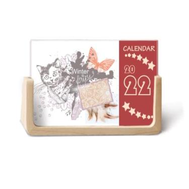 Imagem de Agenda calendário de mesa 2022 para gatos pequenos e pintados com tinta para 12 meses