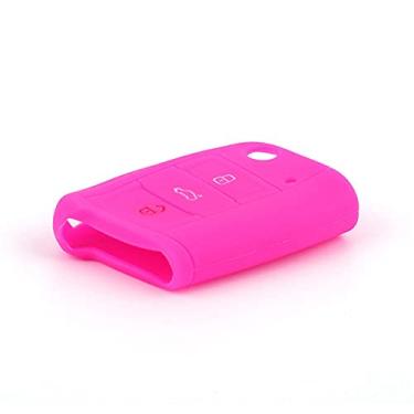 Imagem de YJADHU Capa protetora de chave de carro de silicone flip remoto chave de carro, apto para VW Golf 7 MK7 New Polo Skoda Octavia A7 Jetta 4 Tiguan, Rosa