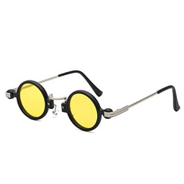 Imagem de Óculos de sol redondos vintage femininos Steampunk óculos de sol para homens com estojo pequeno, preto amarelo, sem caixa