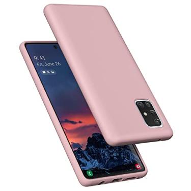 Imagem de E Segoi Projetada para Galaxy A71 5G, capa à prova de choque de borracha gel de silicone líquido, almofada de forro de pano de microfibra macia compatível com Galaxy A71 5G de 6,7 polegadas (areia