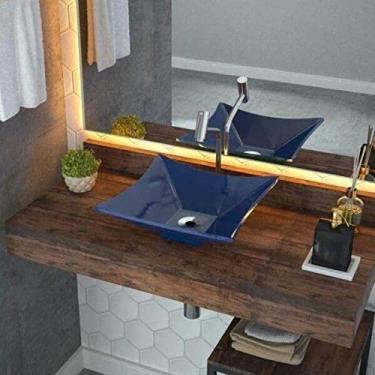 Imagem de Cuba de Apoio para Banheiro L34 Lux Quadrada Folha Compace Azul Escuro