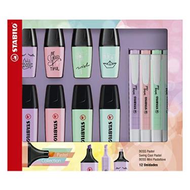 Imagem de Kit Marca Texto Pasteis – STABILO BOSS ORIGINAL Pastel, Swing Cool Pastel e Mini Pastellove – Kit com 12 unidades – Cores pasteis