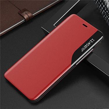 Imagem de Capa flip Smart Clear View para Samsung Galaxy S22 S21 Plus Note 20 Ultra S20 FE A53 A52 A72 5G A51 S23 A12 Capa de couro com suporte, vermelho, para A71