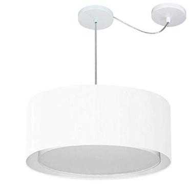 Imagem de Lustre Pendente Cilíndrico com Desvio de Centro Cúpula Tecido 25/50x40 cm, Vivare Iluminação, Pendente4314 BR, Branco, Médio