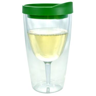 Imagem de Southern Homewares Copo de vinho isolado de 473 ml com tampa verde para bebida verde – Copo de vinil acrílico de parede dupla, vinho 2Go