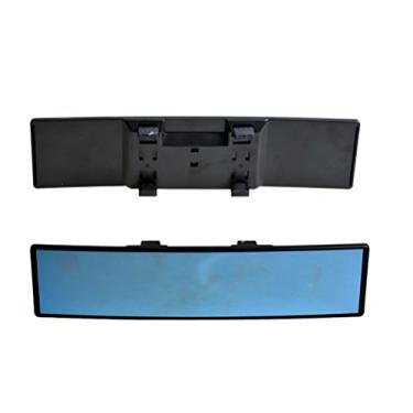 Imagem de Vosarea Espelho retrovisor para carro de vidro azul grande angular panorâmico antirreflexo interior retrovisor grande visão 280 mm espelho curvado (preto)