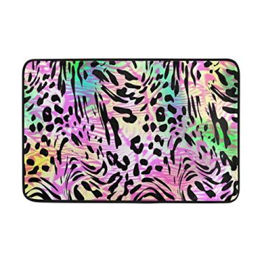 Imagem de Capacho My Daily colorido estampa de leopardo 40 x 60 cm, sala de estar, quarto, cozinha, banheiro, tapete impresso de espuma leve