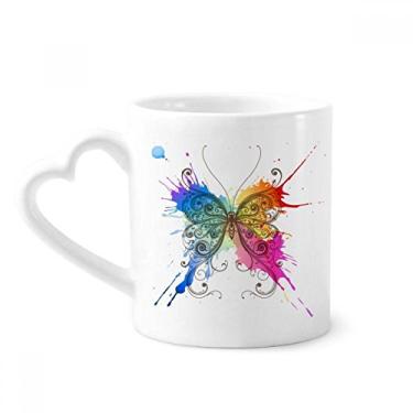 Imagem de Caneca de café de cerâmica com pintura de tinta, estilo de borboleta, copo de coração de vidro