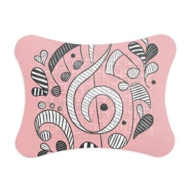 Imagem de Listras horizontais, nota musical, moldura de quebra-cabeça rosa, jogo de papel para casa