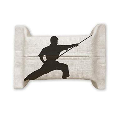 Imagem de China Shaolin Stick Kung Fu Culture Suporte de capa de papel para lenços faciais Bolsa de linho de algodão