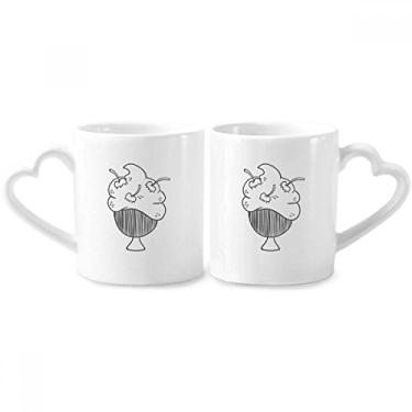 Imagem de Conjunto de canecas de porcelana para casais de sorvete de porcelana preta com alça de coração