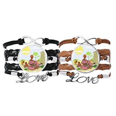 Imagem de DIYthinker Conjunto duplo para presente de pulseira aborígene africana feminina negra totems infantil