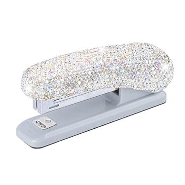 Imagem de QERNTPEY Grampeador de mesa Grampeador Crystal Glitter Diamante strass materiais escolares para escritório escola fácil de usar (cor: branco, tamanho: único)