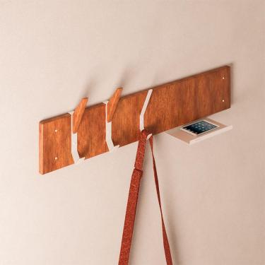 Imagem de Cabideiro Suspenso Madeira Linha Home Padrão Morphi Design 80cm Aço Branco