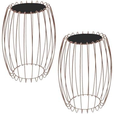 Imagem de Kit Mesa Apoio Lateral 43 cm Tampo Vidro Preto Base Metal Cobre Nacc