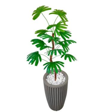 Imagem de Planta Artificial Palmeira Rafia Verde Coqueiro Vaso 3D Polietileno Decoração (Coluna Cinza)