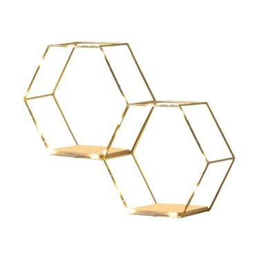 Imagem de Prateleiras de parede hexagonais - Prateleiras hexagonais com luzes | Prateleiras geométricas para decorações de parede, decoração hexagonal para sala de estar, cozinha, quarto, banheiro, local Utoya