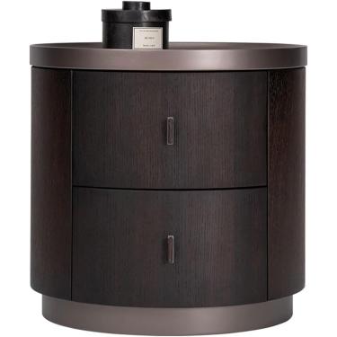 Imagem de Mesa de cabeceira moderna, luxuosa, redonda, com 2 gavetas e alça de couro, mesa lateral de madeira, estilo italiano, armário de cabeceira para escritório