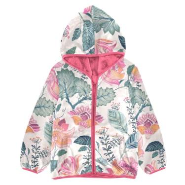 Imagem de KLL Casaco de lã de ovelha retrô com padrão colorido floral rosa leve zíper 3T, Padrão colorido floral floral retrô, 4 Anos